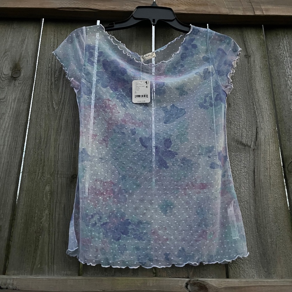 NWT Free People Intimately Sheer Mesh Top Spring Rain Combo Size M